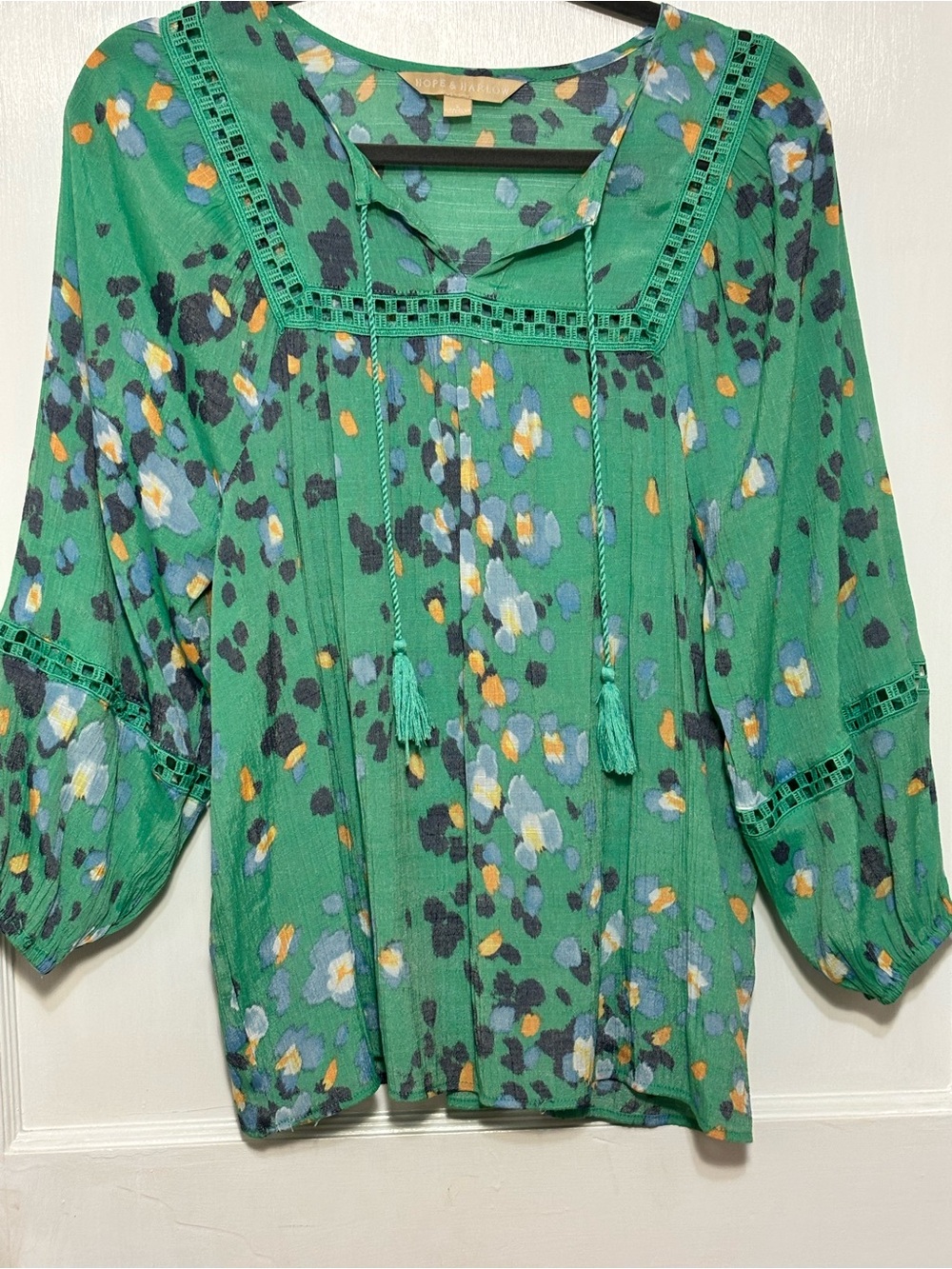 Green Floral Tie-Front Peasant Tunic by TORY BURCH